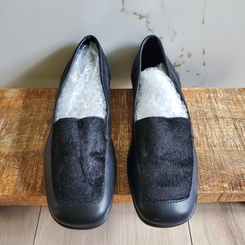 Capezio Rita Loafers Womens 8 Black Leather Hair Vamp Square Toe Flats Slip On